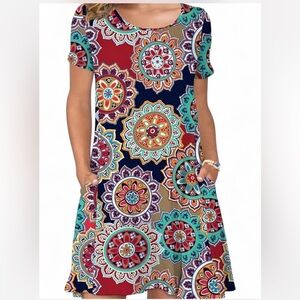 Korsis women’s Casual T-Shirt Swing Dress colorful Mandala or paisley print 3xl